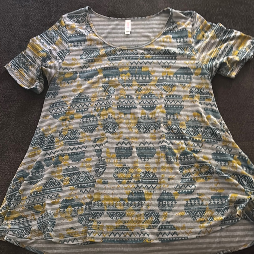 LulaRoe Patterned Gray and Yellow Women's Top